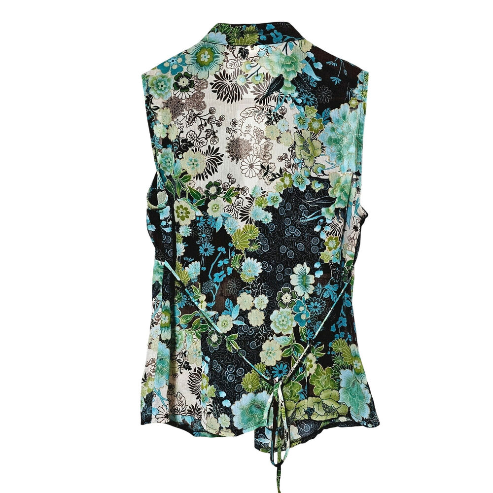 Vintage Wrapper Button-Up Tank Top Size L Sheer F… - image 3